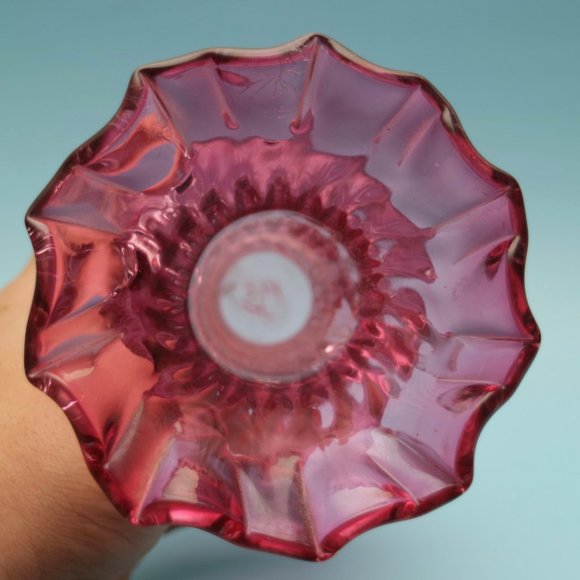 Cranberry Glass Hand Blown Double Handed Pitcher Collectible Glass - Picture 4 of 5